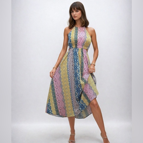 Dresses & Skirts - Boho Tribal Print Halter Cut Out Dress